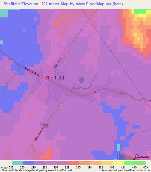 Sheffield,Australia Elevation Map