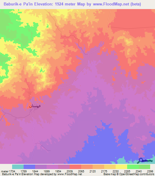 Baburik-e Pa'in,Iran Elevation Map