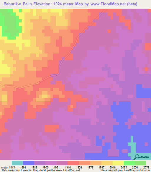 Baburik-e Pa'in,Iran Elevation Map