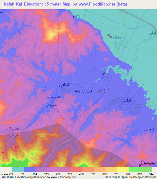 Kafsh Kal,Iran Elevation Map