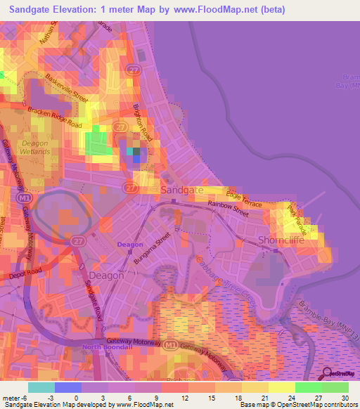 Sandgate,Australia Elevation Map