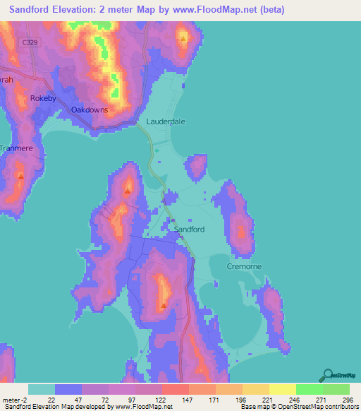 Sandford,Australia Elevation Map