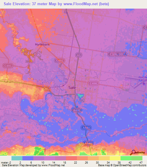 Sale,Australia Elevation Map