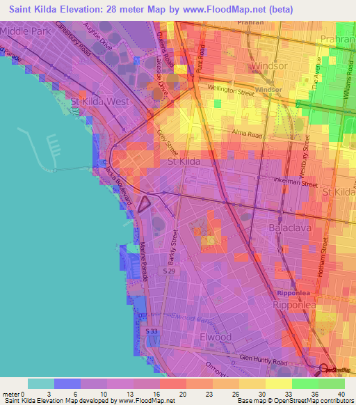 Saint Kilda,Australia Elevation Map