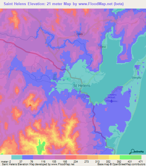 Saint Helens,Australia Elevation Map