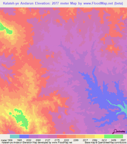 Kalateh-ye Andarun,Iran Elevation Map