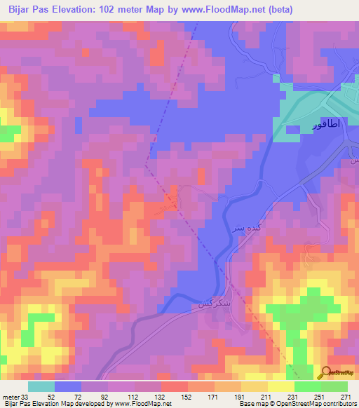 Bijar Pas,Iran Elevation Map