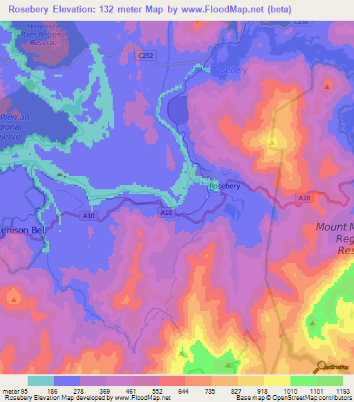 Rosebery,Australia Elevation Map