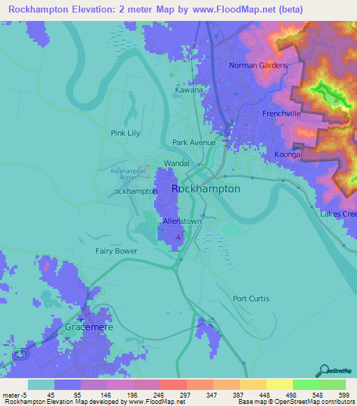 Rockhampton,Australia Elevation Map