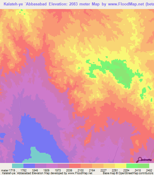 Kalateh-ye `Abbasabad,Iran Elevation Map