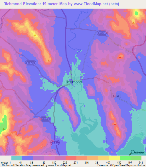 Richmond,Australia Elevation Map