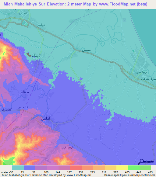 Mian Mahalleh-ye Sur,Iran Elevation Map