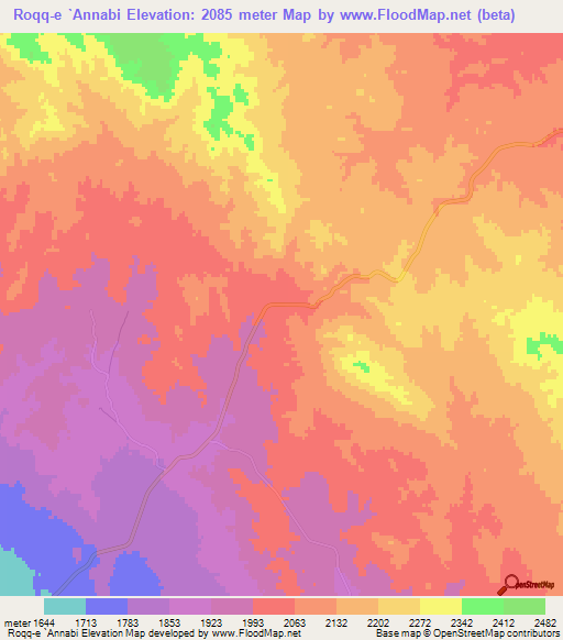 Roqq-e `Annabi,Iran Elevation Map