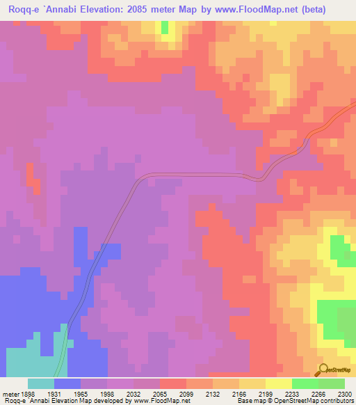 Roqq-e `Annabi,Iran Elevation Map