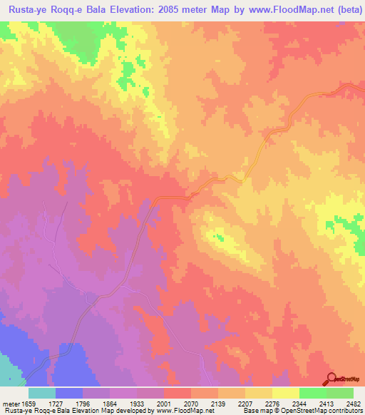 Rusta-ye Roqq-e Bala,Iran Elevation Map