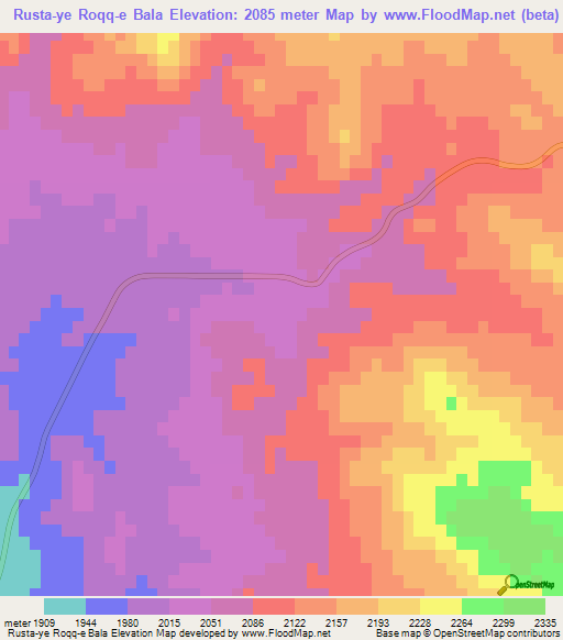 Rusta-ye Roqq-e Bala,Iran Elevation Map