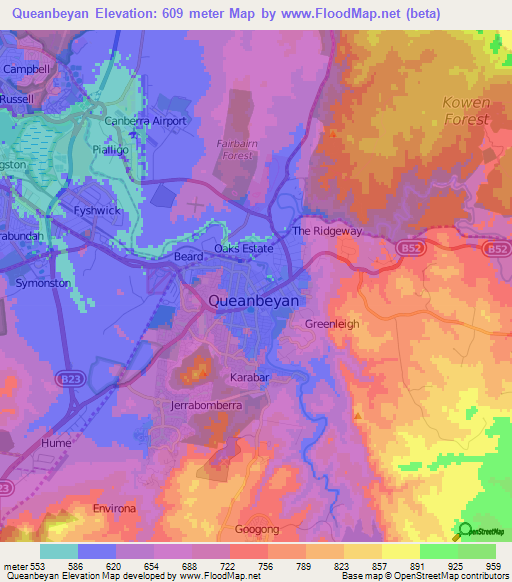 Queanbeyan,Australia Elevation Map