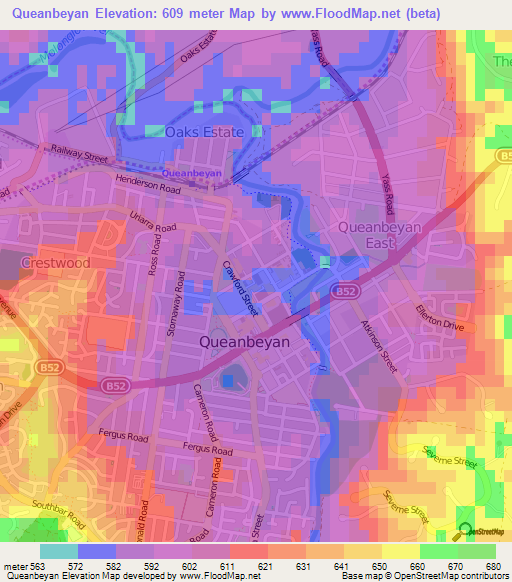 Queanbeyan,Australia Elevation Map