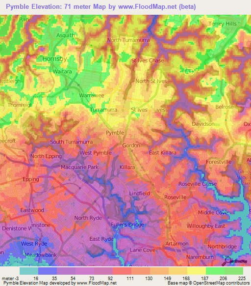 Pymble,Australia Elevation Map