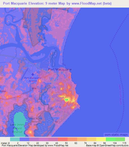 Port Macquarie,Australia Elevation Map
