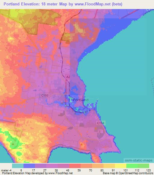 Portland,Australia Elevation Map