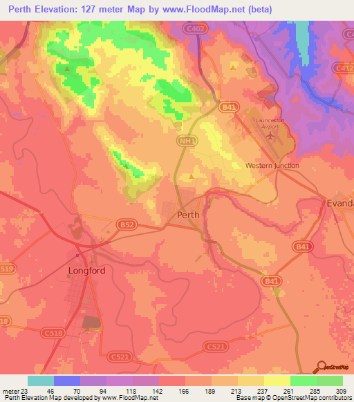 Perth,Australia Elevation Map