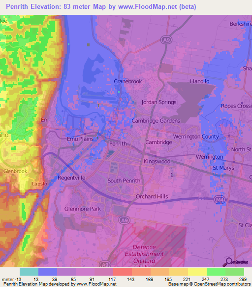 Penrith,Australia Elevation Map