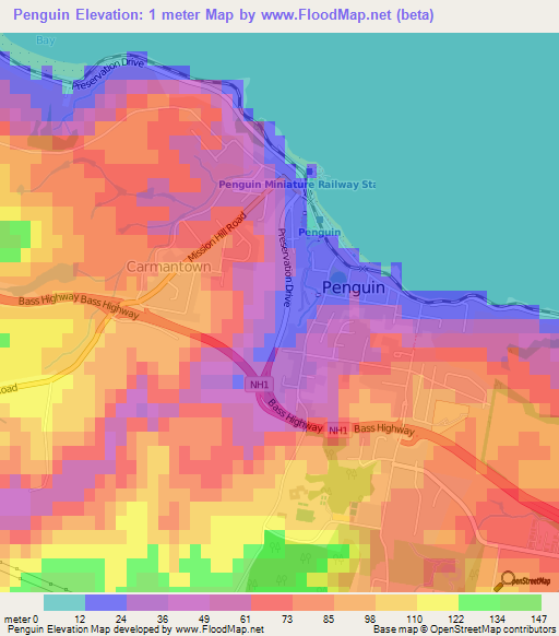 Penguin,Australia Elevation Map