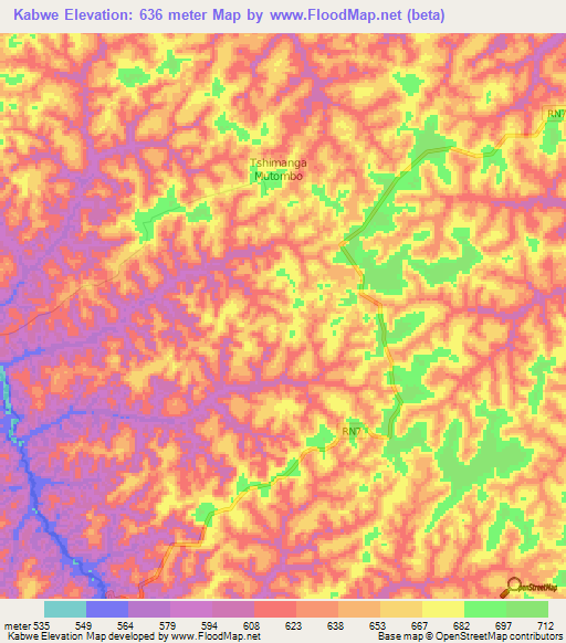 Kabwe,Congo (Kinshasa) Elevation Map