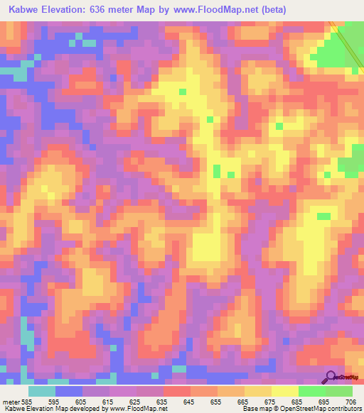 Kabwe,Congo (Kinshasa) Elevation Map