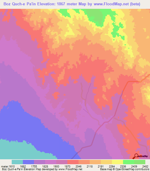 Boz Quch-e Pa'in,Iran Elevation Map