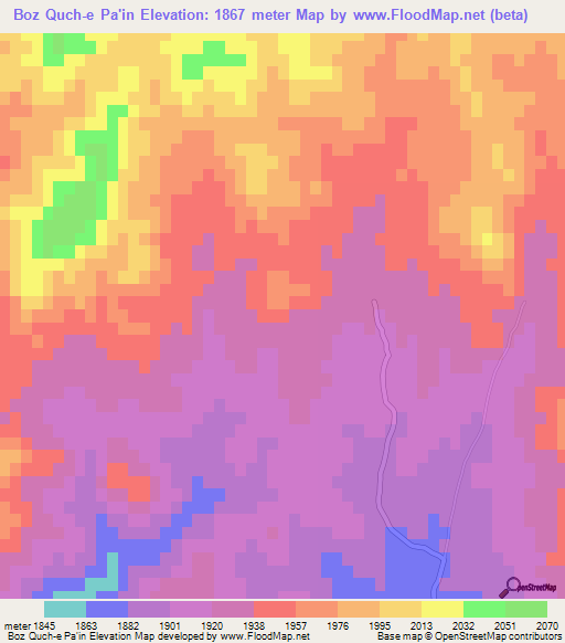 Boz Quch-e Pa'in,Iran Elevation Map