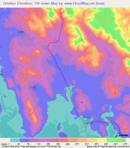 Orielton,Australia Elevation Map