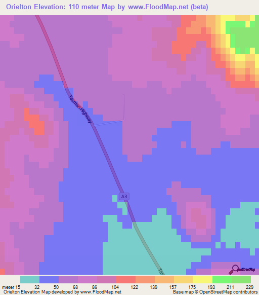 Orielton,Australia Elevation Map