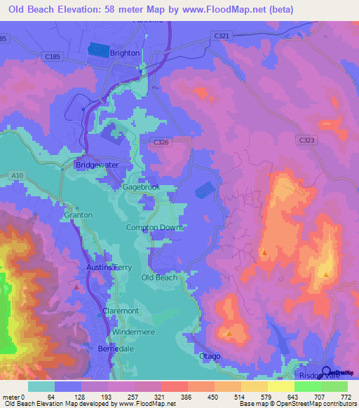 Old Beach,Australia Elevation Map