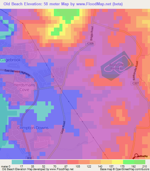 Old Beach,Australia Elevation Map