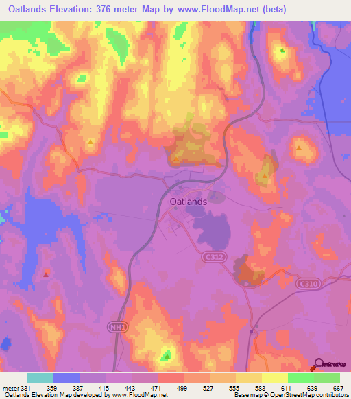Oatlands,Australia Elevation Map