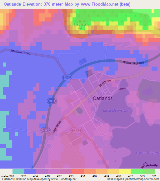 Oatlands,Australia Elevation Map