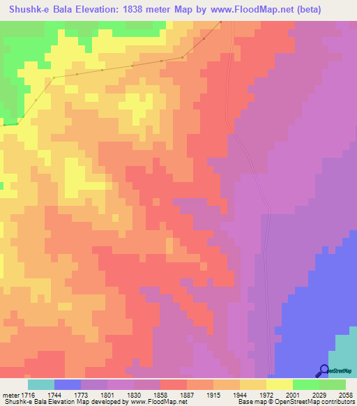 Shushk-e Bala,Iran Elevation Map