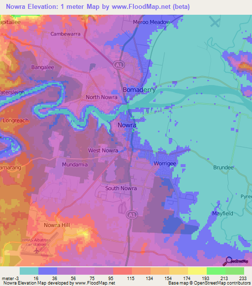 Nowra,Australia Elevation Map
