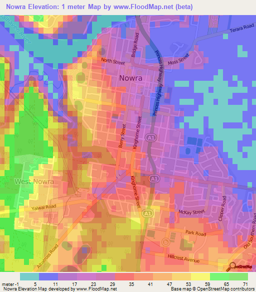 Nowra,Australia Elevation Map