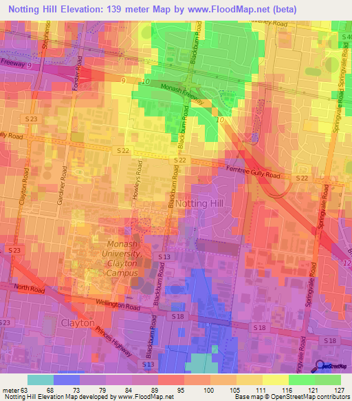 Notting Hill,Australia Elevation Map