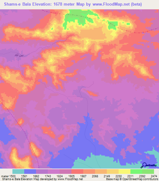 Shams-e Bala,Iran Elevation Map