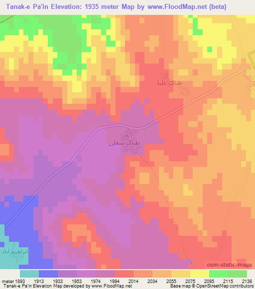 Tanak-e Pa'in,Iran Elevation Map