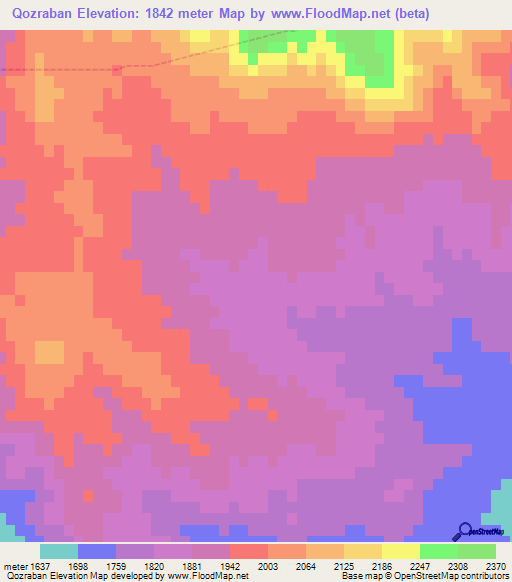 Qozraban,Iran Elevation Map