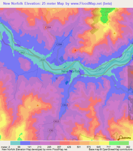 New Norfolk,Australia Elevation Map