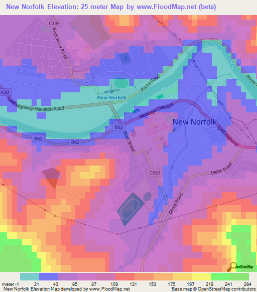 New Norfolk,Australia Elevation Map