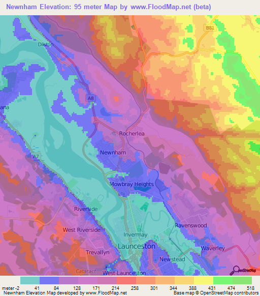 Newnham,Australia Elevation Map