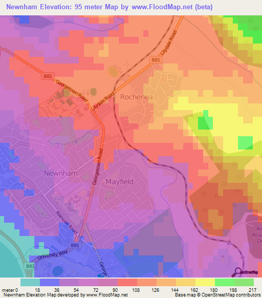 Newnham,Australia Elevation Map