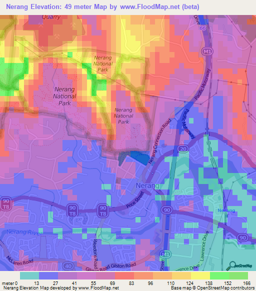Nerang,Australia Elevation Map